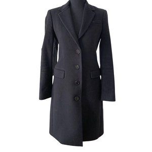 Black Burberry pea coat below the knees